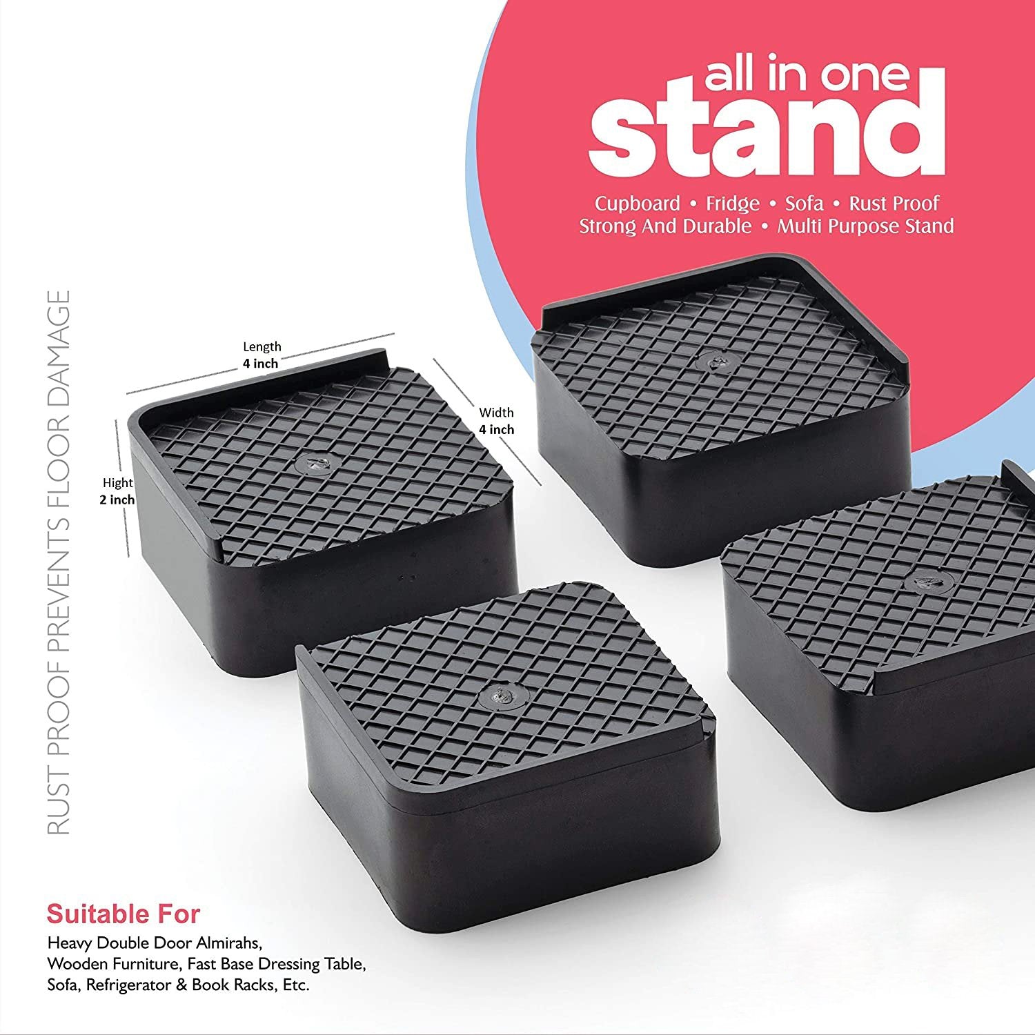 1124 Premium Multipurpose Heavy Duty Cupboard/Refrigerator/Sofa Base Stand - Set of 4 Pcs - SkyShopy 1124 Premium Multipurpose Heavy Duty Cupboard/Refrigerator/Sofa Base Stand - Set of 4 Pcs - SkyShopy